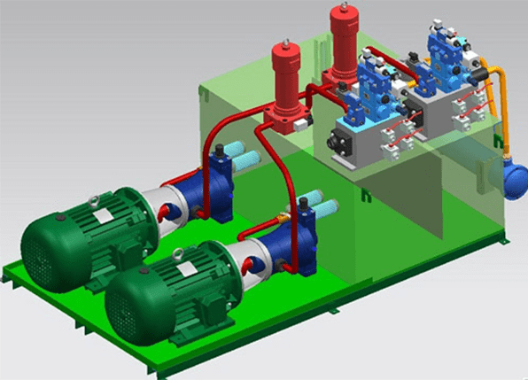 hydraulic systems consist of hydraulic pumps, electric motors, solenoid valves, etc.